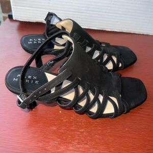 Alex Marie Black Suede Square Toe Strappy Heels Stiletto Dress‎ Shoes